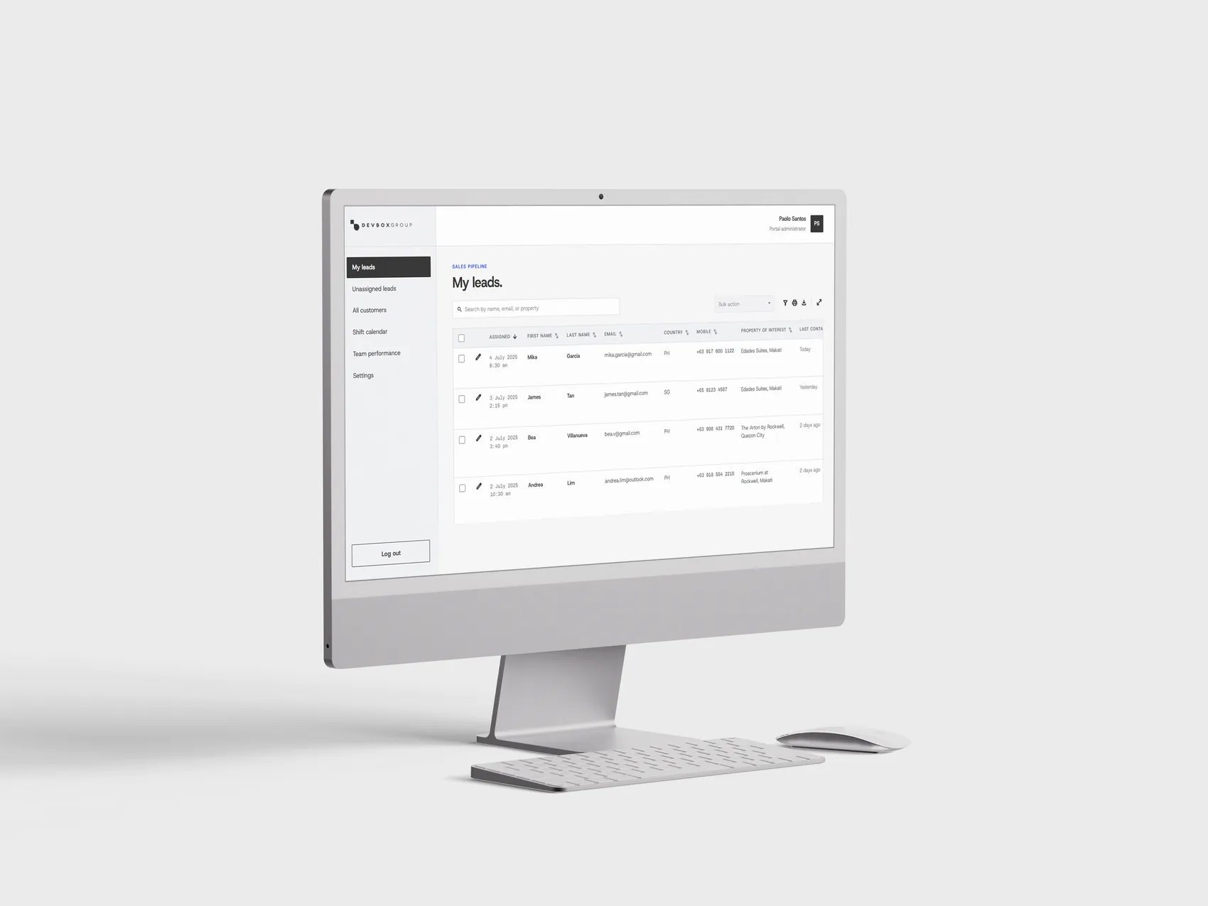 Go sales portal showing a lead list on a desktop monitor
