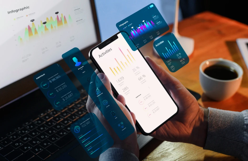 Marketing analytics dashboards on a laptop and phone